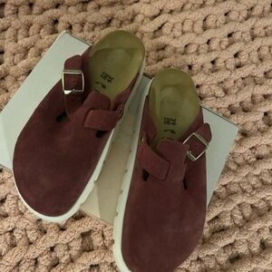 Papillio Burgundy Suede Mules with Buckle